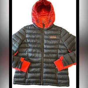 TOMMY HILFIGER Womans Lightweight Packable/Hooded/Puffy Jacket Blue Size L NWOT